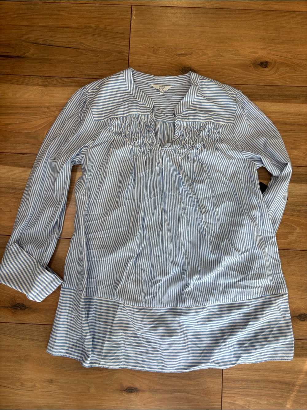 crown & ivy Light Blue and White Striped Smocked Tunic